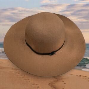 Old Navy Sun Hat 4” Wide Brim Floppy 100% Wool Chocolate Brown Large XL Boho
